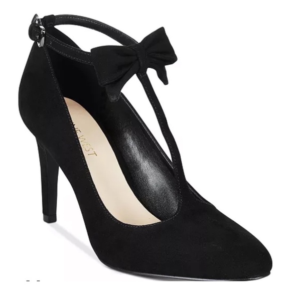 Nine West Whimsigoth Bow Fairy Suede T Strap Bow Leather Feminine Heels 6.5 - Picture 1 of 12